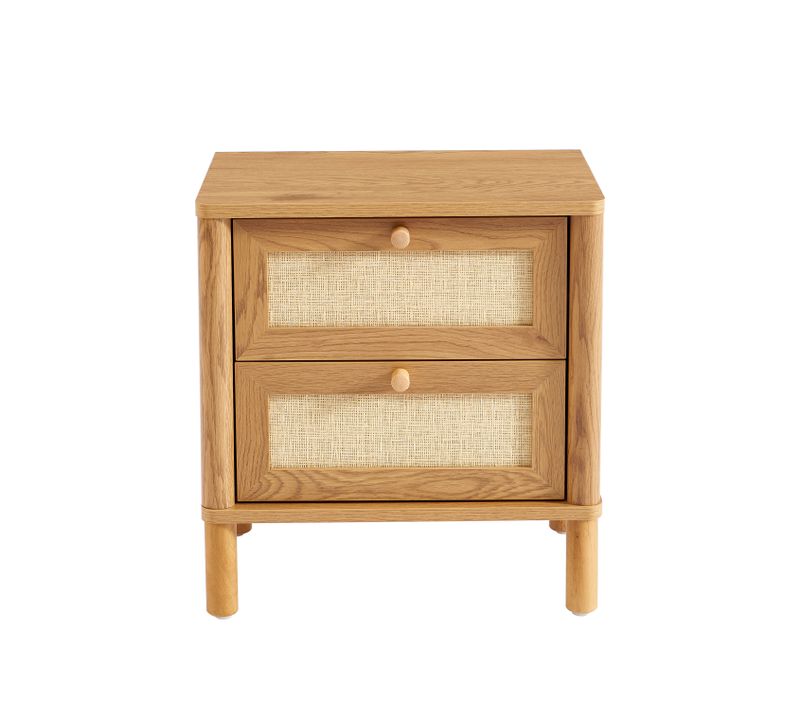 Table De Chevet Haida Effet Chêne Et Rotin 2 Tiroirs