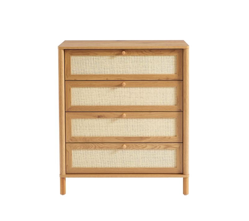 Commode Haida 4 Tiroirs Effet Chêne Et Rotin 80cm