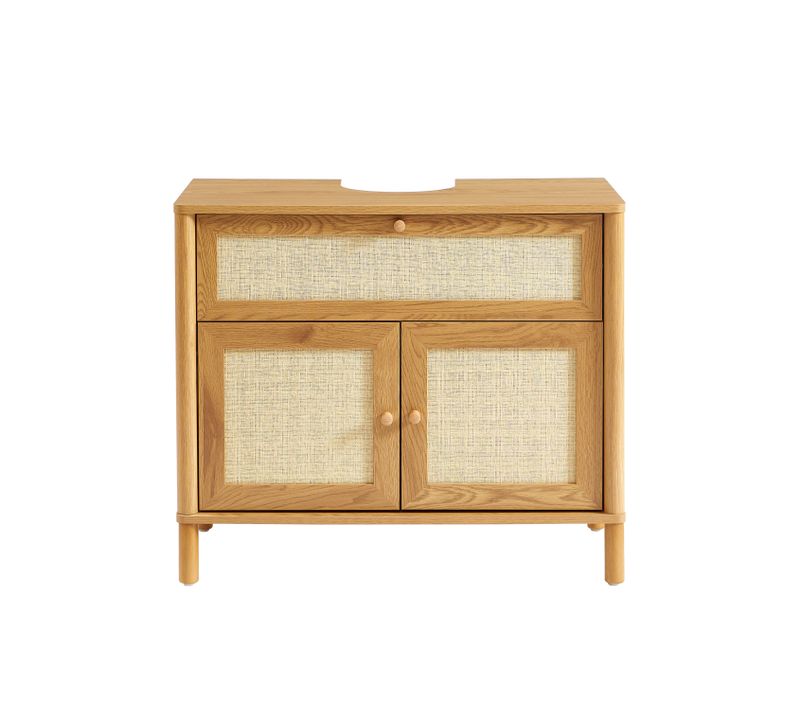 Meuble De Salle De Bain Haida Effet Chêne Et Rotin 80cm