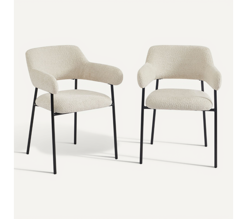 Lot De 2 Fauteuils Repas Ivan Tissu Beige Pieds Métal Noir