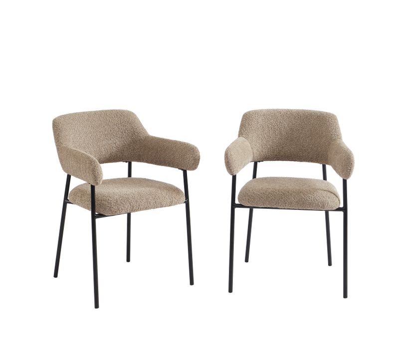 Lot De 2 Fauteuils Repas Ivan Tissu Marron Glacé Pieds Métal Noir