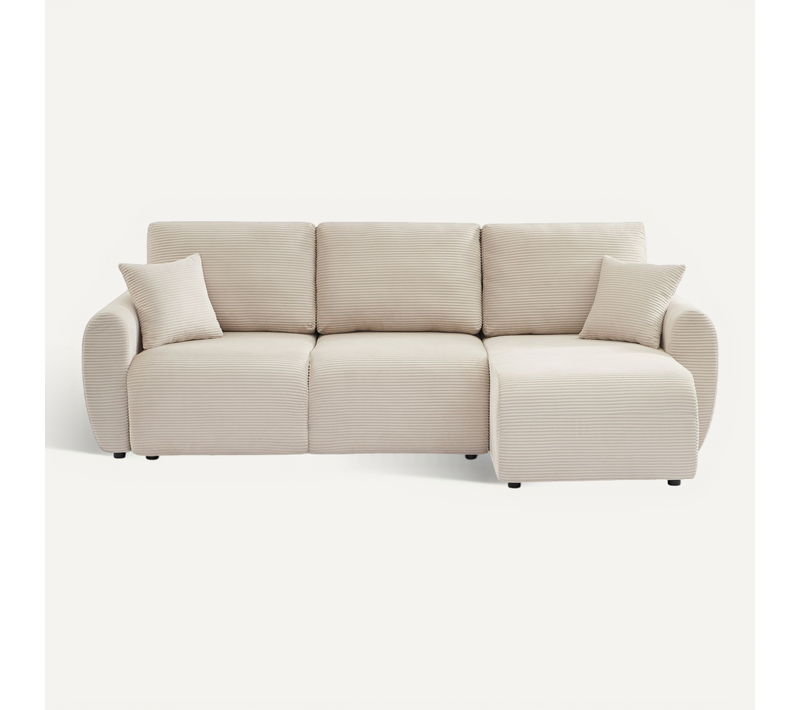 Canapé D'angle Convertible Et Réversible 4 Places Danilo Velours Côtelé Beige