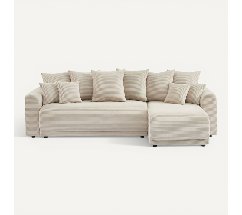 Canapé D'angle Convertible Et Réversible 4 Places Soline Velours Côtelé Beige