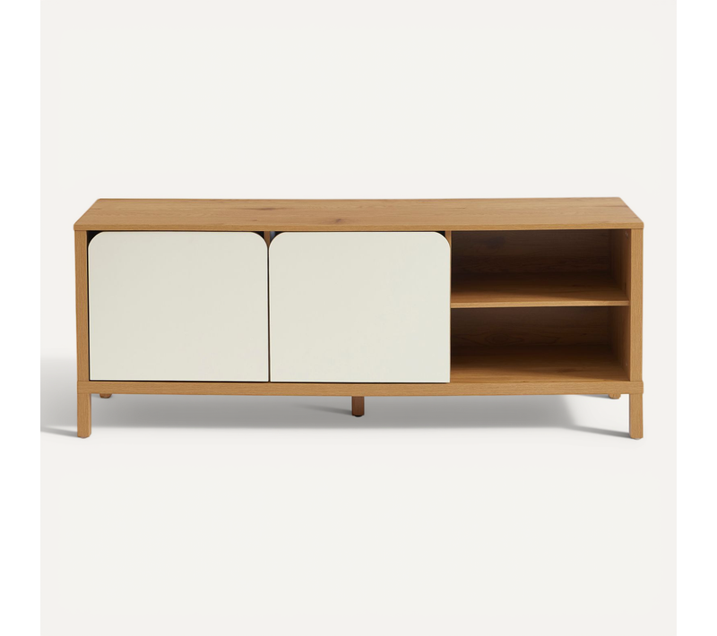 Meuble TV Kilda Effet Chêne Et Portes Blanches 140cm