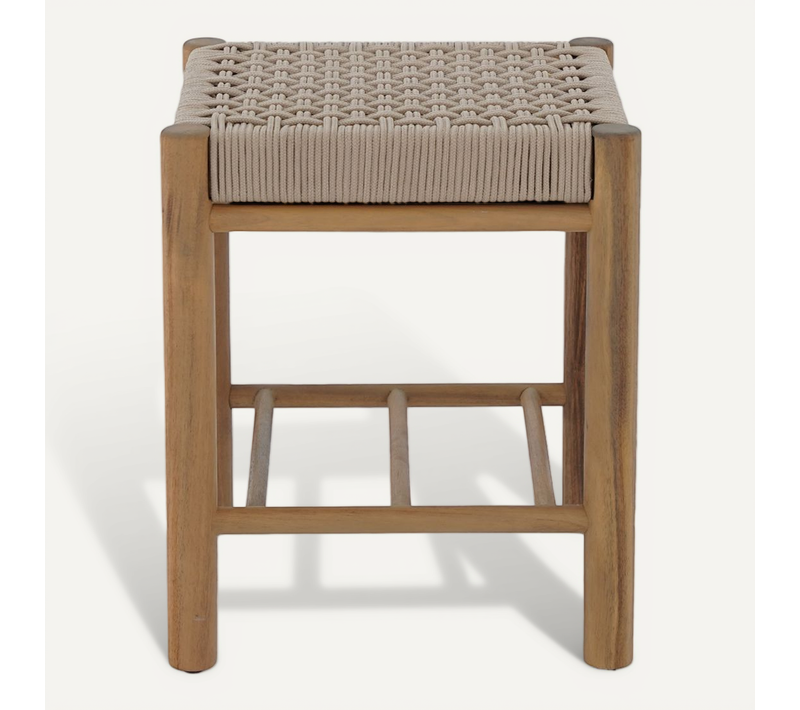 Tabouret Intérieur Et Extérieur Avi En Bois D'acacia Et Corde Beige