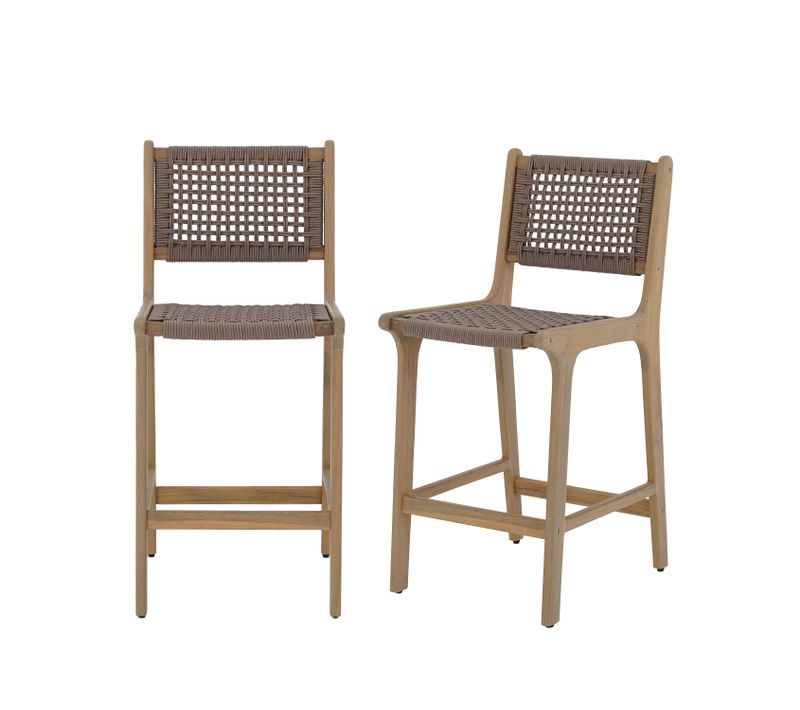 Lot De 2 Tabourets De Bar Kuta Bois D'acacia Et Corde Marron Clair