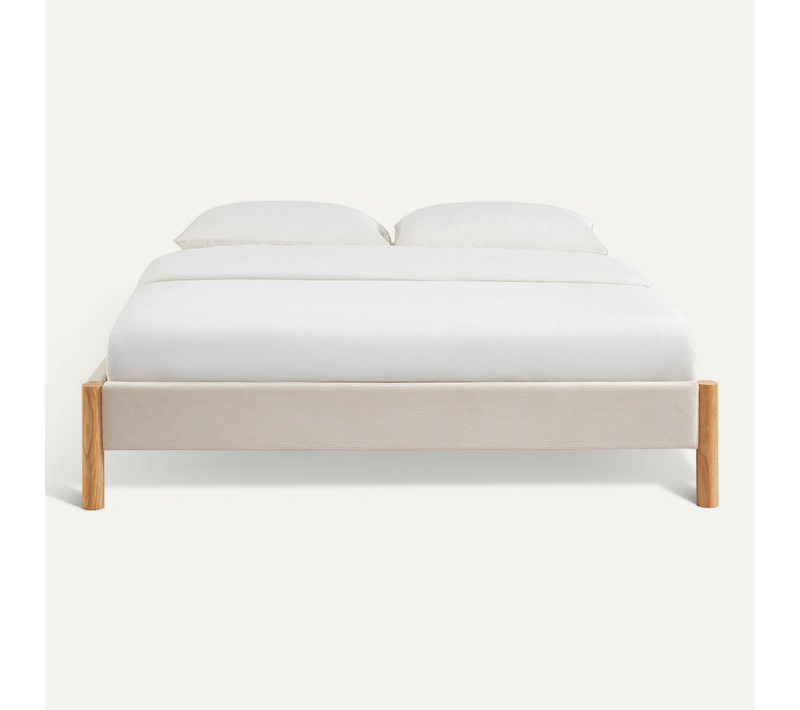 Lit Bowi Velours Côtelé Beige 160x200 Sommier Inclus