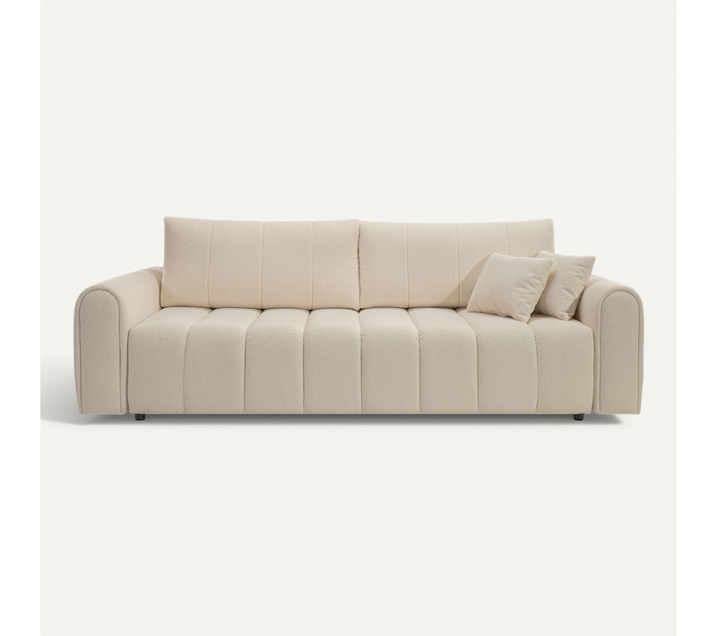 Canapé Droit Convertible Giorgio 3 Places Tissu Bouclette Taupe