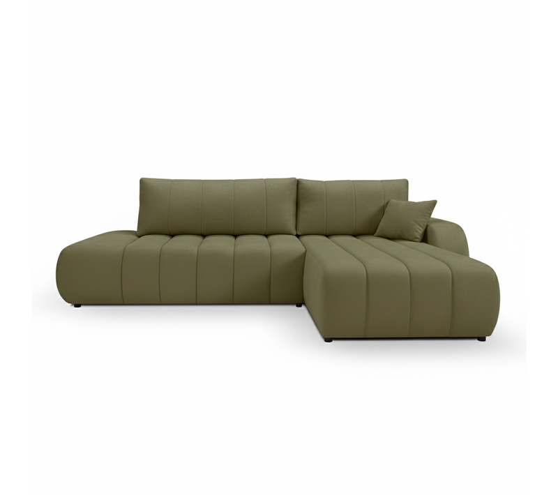 Canapé D'angle Droit Convertible Belem 4/5 Places Tissu Chenille Vert