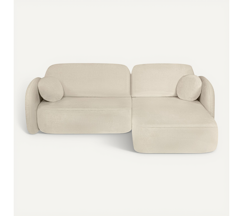 Canapé D'angle Droit Convertible Carlotta 4 Places Tissu Bouclette Grège
