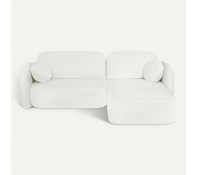 Canapé D'angle Droit Convertible Carlotta 4 Places Tissu Chenille écru