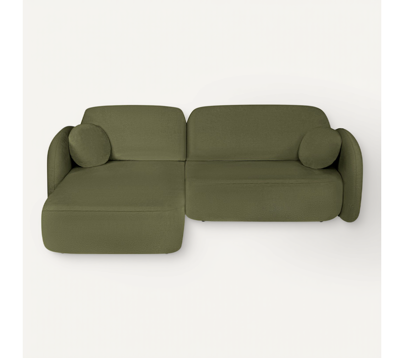 Canapé D'angle Gauche Convertible Carlotta 4 Places Tissu Chenille Vert Kaki