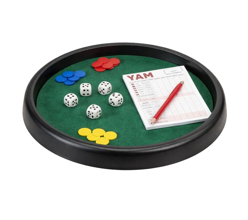 Jeu De Yam’s et 421 Complet – Plateau 28 Cm, 5 Dés, Jetons, Pions, Crayon Et Feuilles De Score
