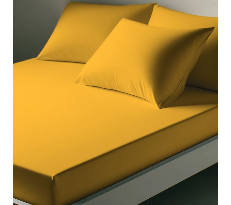 Drap housse polycoton Jaune Moutarde - 90 X 190 cm