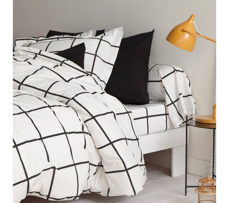 Drap Plat Coton Piastrella Noir/blanc - 180 X 290 cm