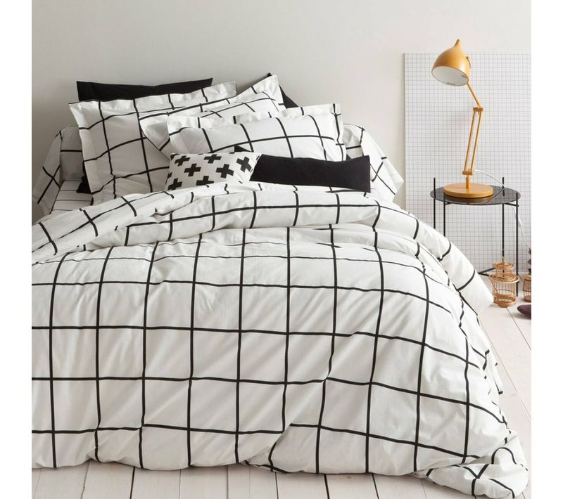Housse De Couette Coton Piastrella Noir/blanc - 260 X 240 cm