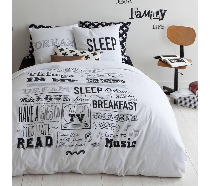 Housse De Couette Coton Sleep Blanc/noir - 200 X 200 cm