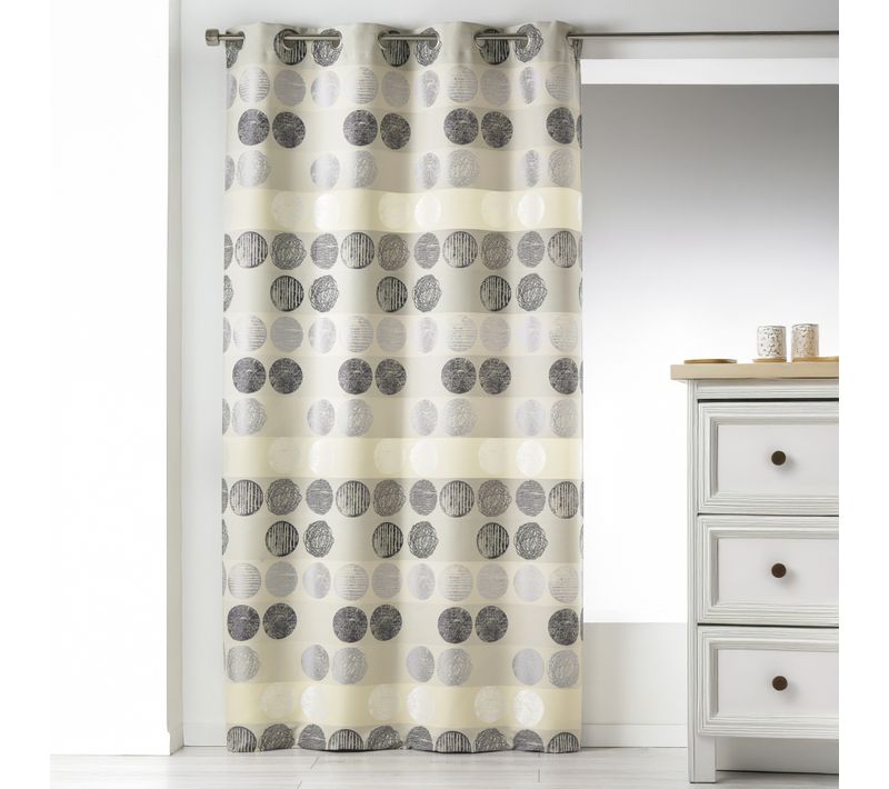 Rideau En Jacquard à Rayures Horizontales à Pois - 140x260 Cm - Gris Clair
