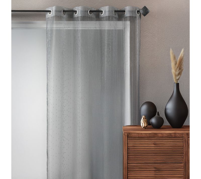 Voilage Organza Fantaisie Goutte Métallique - 150x260 Cm - Gris Clair