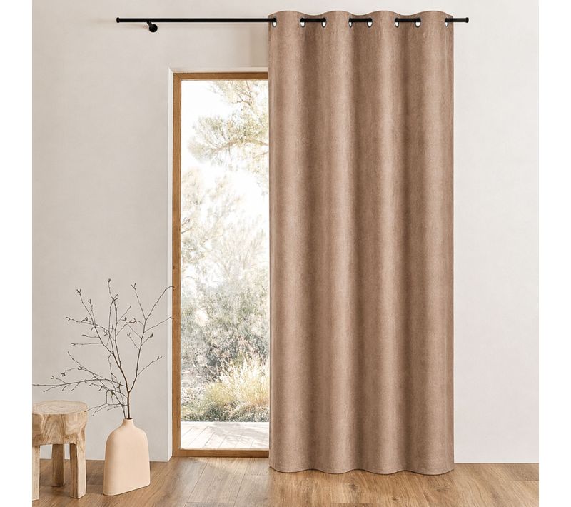 Rideau Doublé Occultant Avec Face Suédine Unie - 140x260 Cm - Taupe