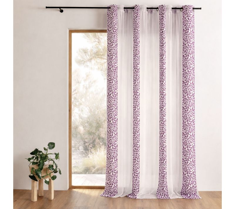 Voilage Organza Jacquard Motif Feuillage - 140x260 Cm - Prune