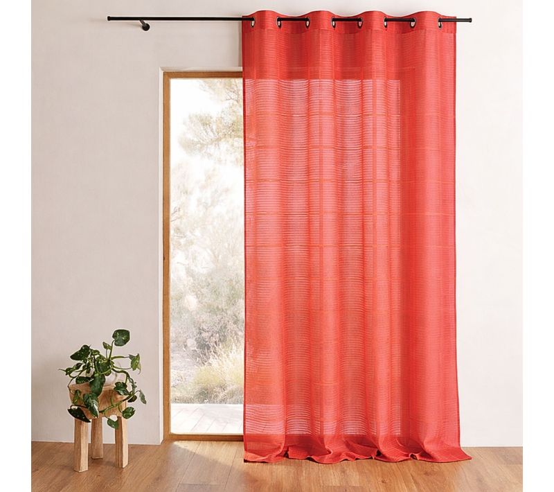 Voilage Organza Rayures Fantaisies - 140x240 Cm - Orange Corail