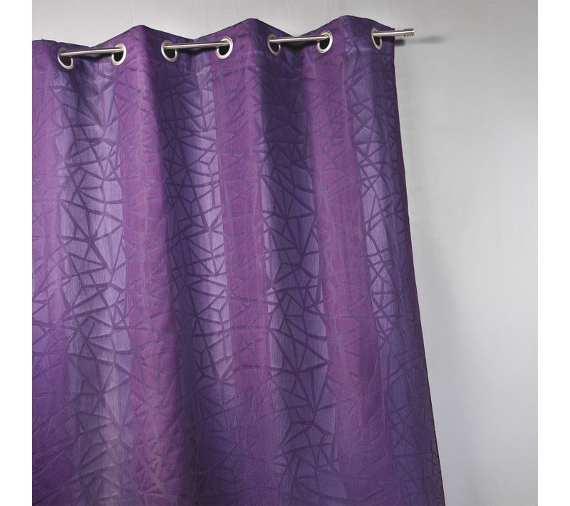 Rideau En Jacquard à Imprimés Et à Rayures Verticales - 140x240 Cm - Prune
