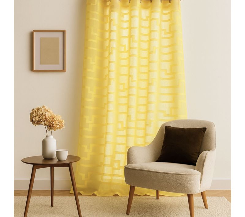 Voilage Coloré Flash Motifs Ton Sur Ton - 140x260 Cm - Jaune
