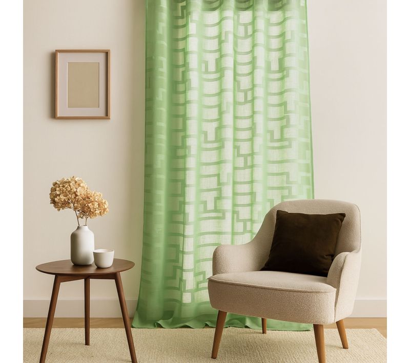 Voilage Coloré Flash Motifs Ton Sur Ton - 140x260 Cm - Vert Tilleul