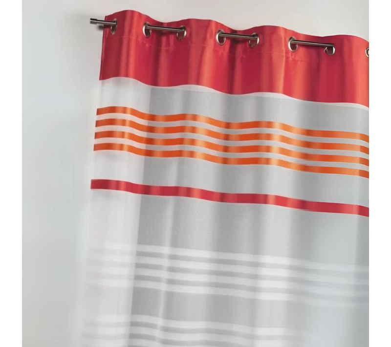 Voilage En étamine Légère Avec Rayures Horizontales - 145x240 Cm - Orange Corail