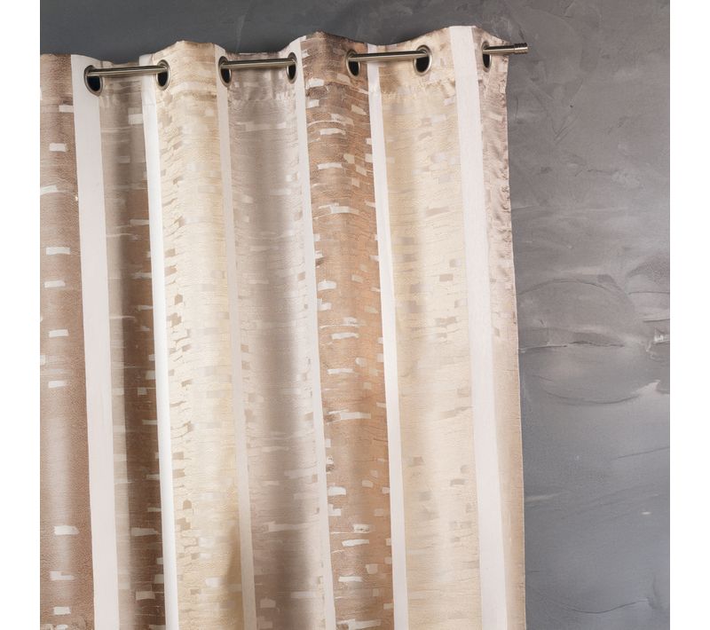 Rideau En Jacquard Design à Rayures Verticales - 140x260 Cm - Beige