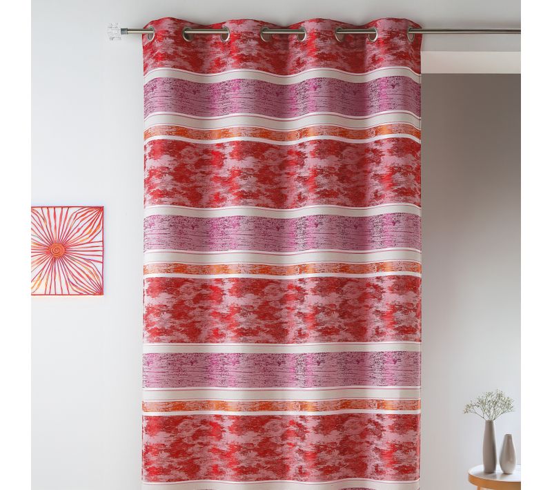 Rideaux En Jacquard à Rayures Horizontales - 140x260 Cm - Rouge Orangé