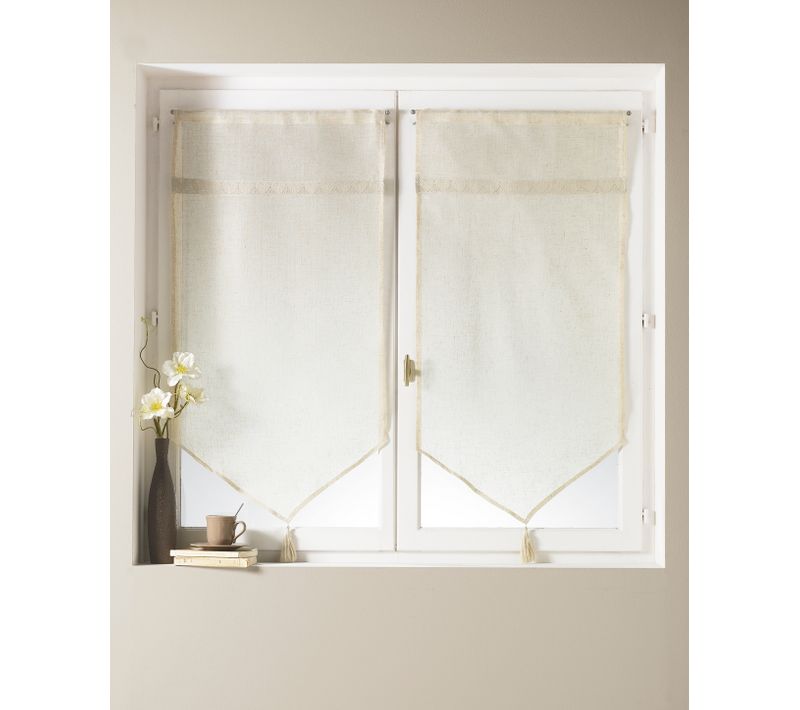 Paire De Voilage à Parement Haut En Macramé "coeur" - 45x120 Cm - Ivoire