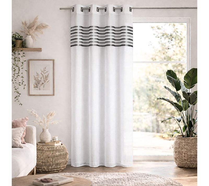 Voilage à Parement Tissé Et Oeillets Carrés - 140x260 Cm - Gris Clair