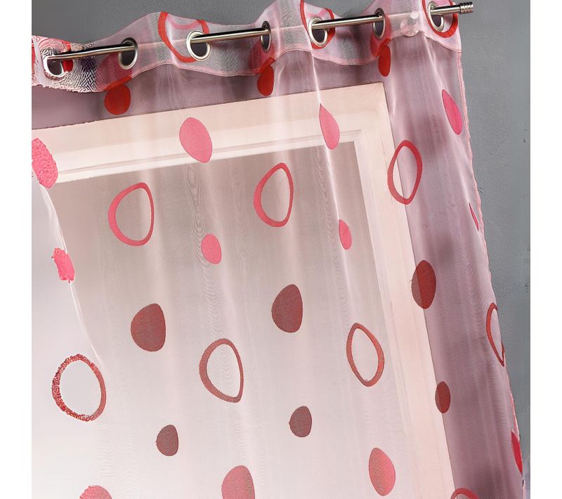 Voilage Coloré Motifs Cercles - 140x240 Cm - Rouge Orangé