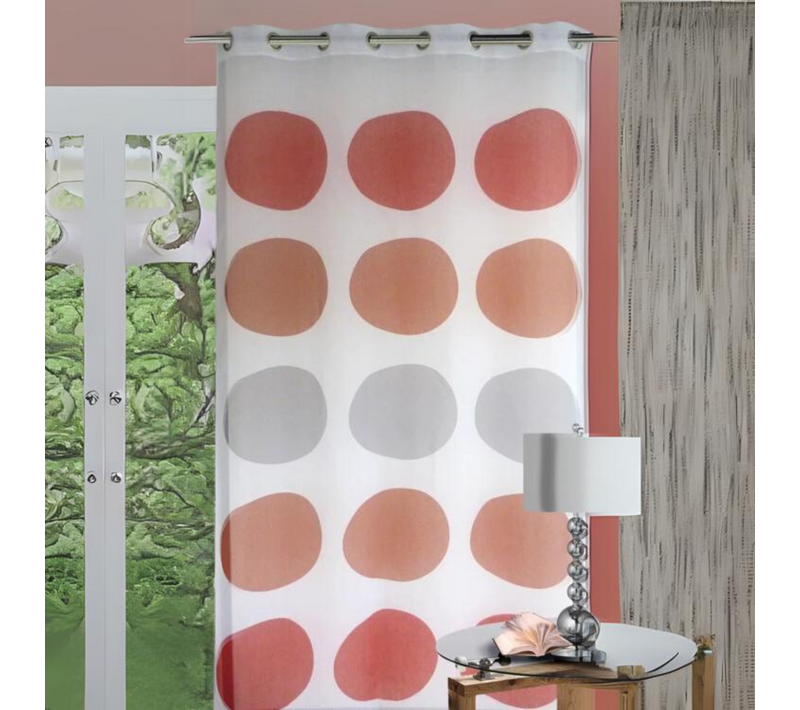 Voilage étamine Avec Des "gros Pois" - 135x240 Cm - Rouge Orangé