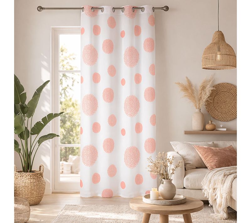 Voilage Motif Rond Impression Magnétique - 140x240 Cm - Orange Corail