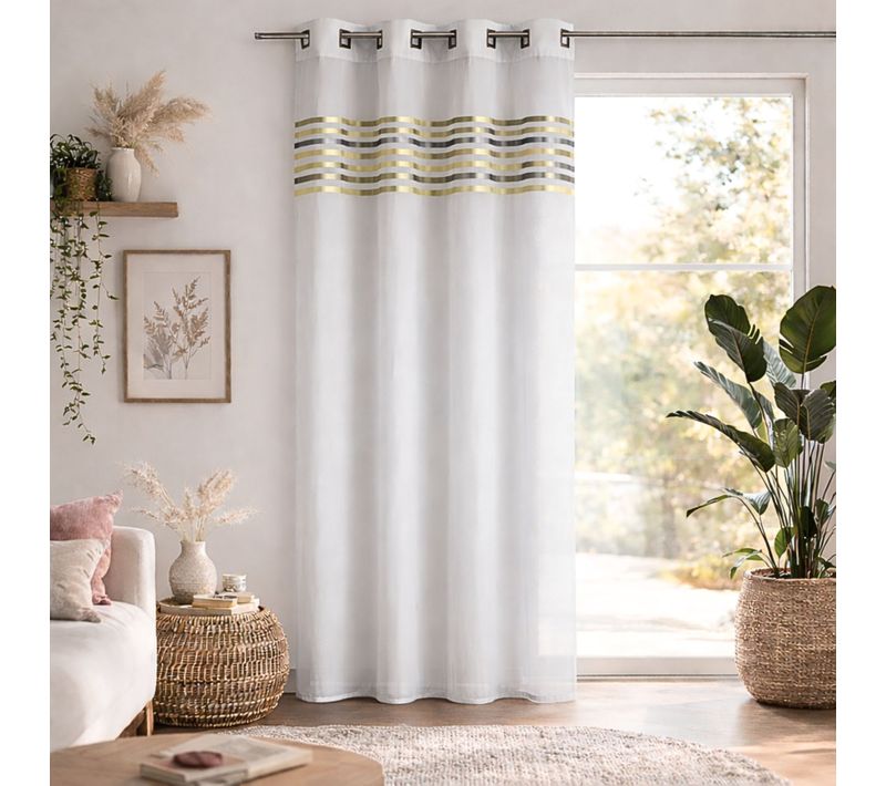 Voilage à Parement Tissé Et Oeillets Carrés - 140x260 Cm - Vert Clair