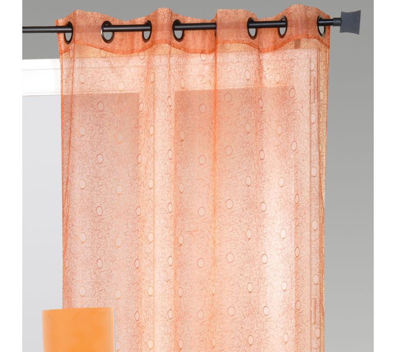 Voilage Organza Gribouillis Et Bulles Brodée - 140x240 Cm - Terracotta