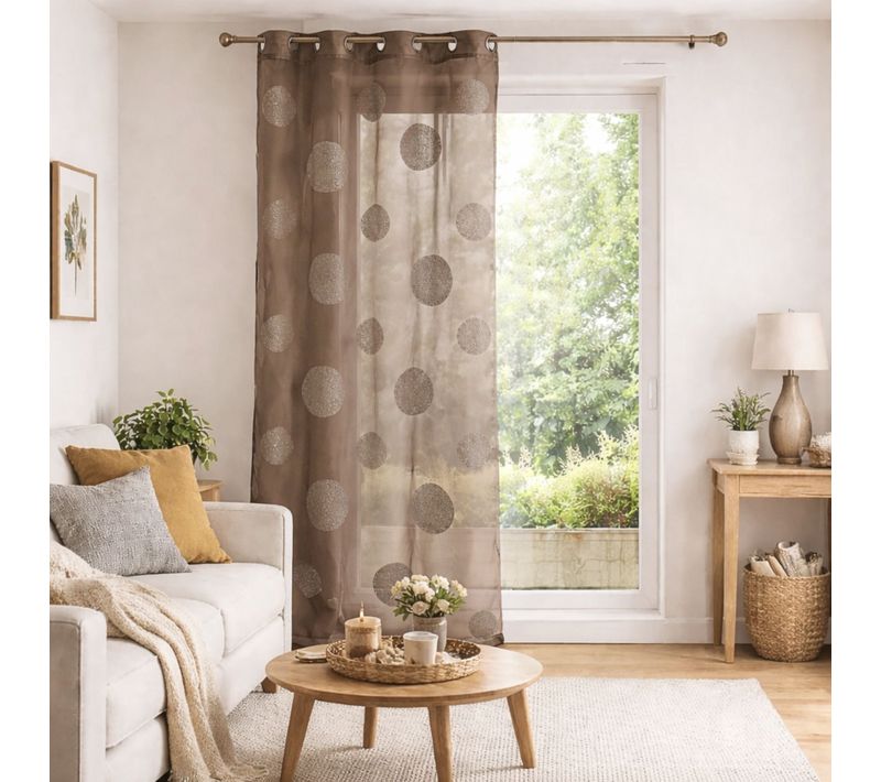 Voilage Avec Ronds Brodés Ton Sur Ton - 140x240 Cm - Taupe