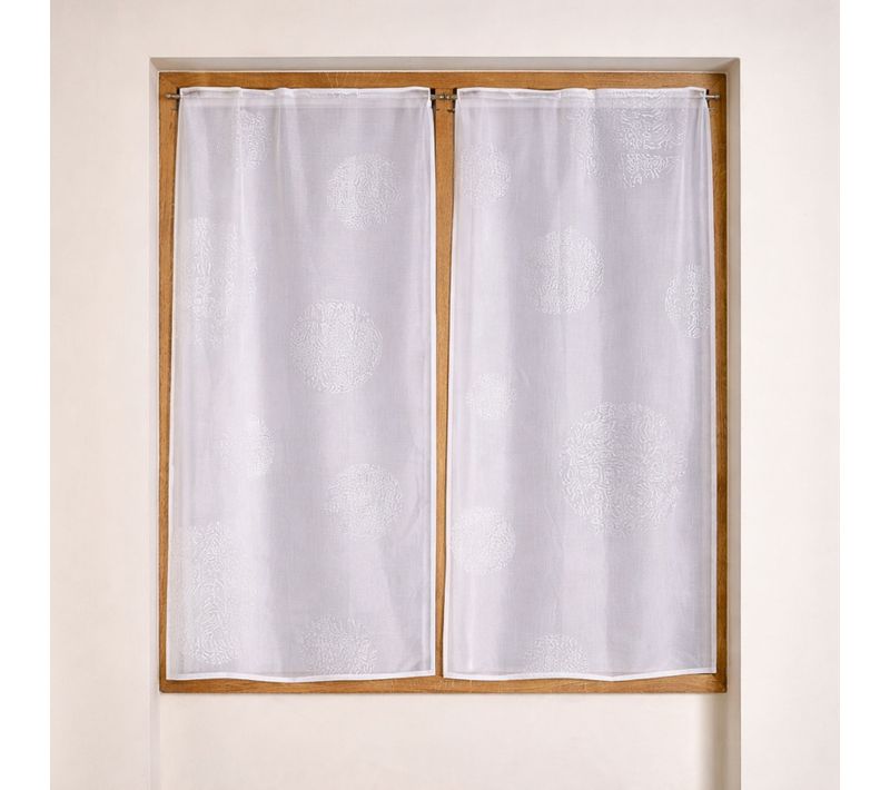 Paire De Petits Voilages En étamine Motif Argent - 80x160 Cm - Blanc