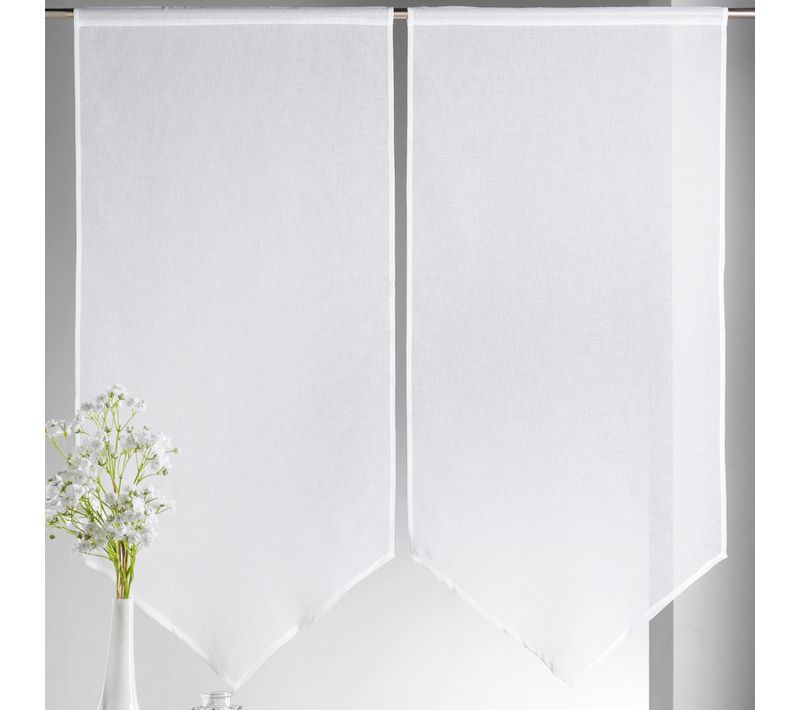 Paire De Petits Voilages Etamine Bas En Pointe - 60x130 Cm - Ivoire