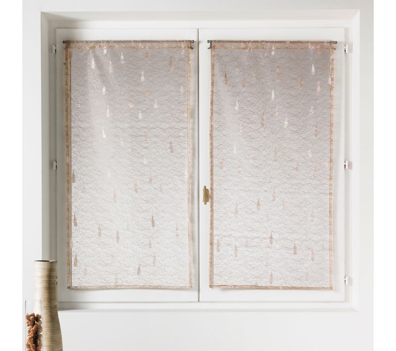 Paire De Petits Voilages Organza Et Jacquard à Motifs Gouttes - 60x120 Cm - Ivoire