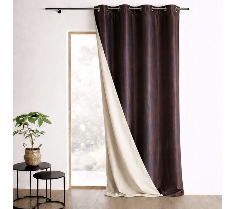 Rideau Ameublement Réversible En Taffetas - 140x260 Cm - Marron Chocolat