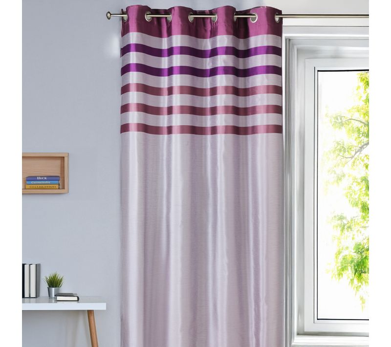 Rideau En Shantung Coloré Avec Parement Ton Sur Ton - 140x250 Cm - Prune