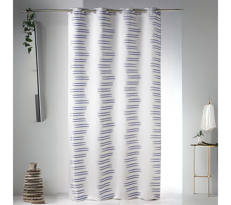 Rideau En Jacquard à Vagues Fantaisies - 140x260 Cm - Bleu