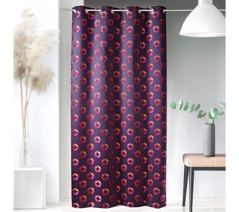 Rideau En Jacquard à Imprimés "rosace" - 140x260 Cm - Prune