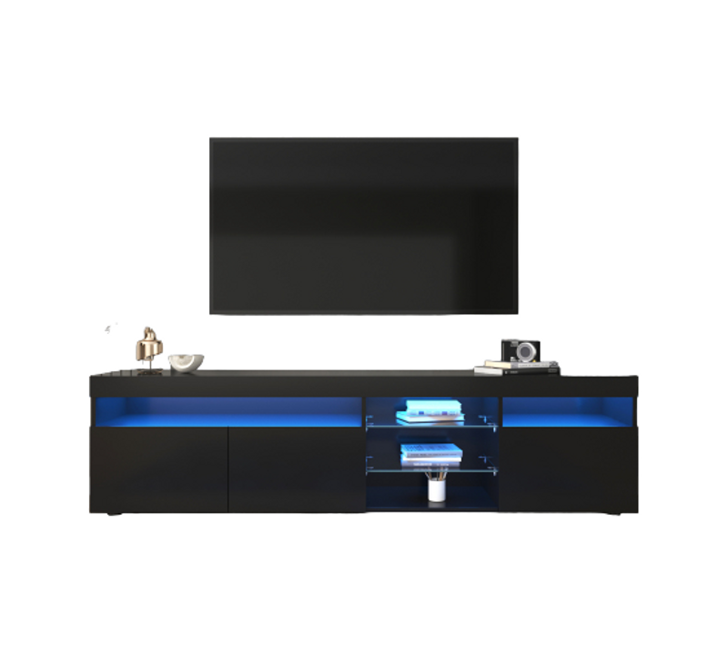 Meuble TV Moderne Noir, Panneau Lumineux, Éclairage LED Variable, Salon Et Salle à Manger 180cm