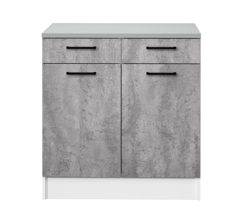 Bas 80 cm 2 portes 2 tiroirs MALICE gris béton