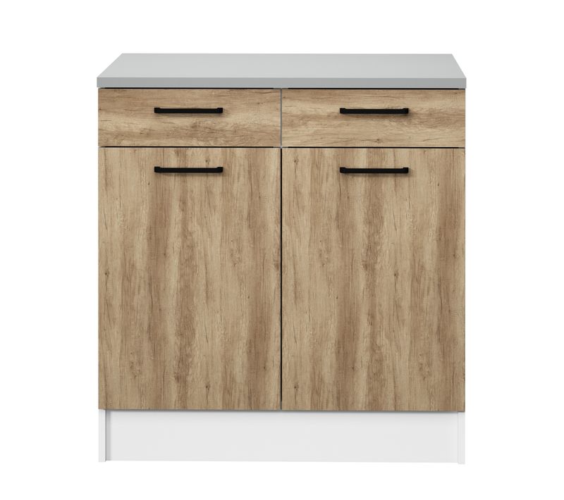 Bas 80 cm 2 portes 2 tiroirs MALICE chêne